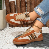Leopard Stripe Lace Up Flats for Women Plus Size 42 Platform German Training Shoes Woman Non-Slip Thick Sole Sport Running Shoes