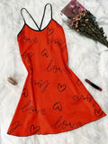 Valentine's Day Heart Printed Silk Satin Nightgowns for Women Sleepwear Sexy Nightdress Backless Nighties Lounge Wear