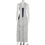 FDYOUI Elegant Bandage Polka Dot Patchwork Evening Dresses Women's 2026 Summer Off Shoulder High Slit Pleated Long Party Dress