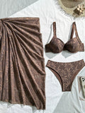 DEKA Halter Push UP Swimwear White Lace-up 3 Piece Skirt Bikini Set Women Tied Swimsuit Backless Beach Bathing Suit