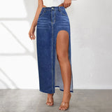 Women's Casual High Waisted Denim Skirt Side Split Casual Sexy Nigh Out Long Maxi Cargo Denim Skirt Summer New Y2k Streetwear