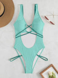 New Sexy One Piece Swimsuit Swimwear Women Pit Striped Hollow Backless Cross Straps Solid Beachwear Bathing Suit Banadores Mujer
