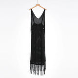 New Sexy S - XL Fringe Tassel Knitted Crochet Tunic Beach Cover Up Cover-ups Beach Dress Beach Wear Beachwear Female Women V3791