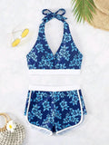 2026 Halter Sporty Bikinis Printed Swimsuit Women High Waist Shorts Swimwear Female Bathers Bathing Swimming Swim Suit Beachwear