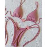 2025 Halter Bikinis Women Swimsuit New Sexy Swimwear Floral Brazilian Bikini Set Micro Biquini Female Cute Solid Beachwear