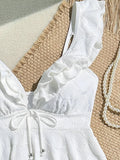 2026 Ruffle Tankini Two Pieces Solid Swimsuit Women White Swimwear Female Solid Bathers Bathing Swimming Swim Suit Beachwear