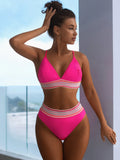 2026 New Bikini Sexy Rose Red Patchwork High Waist Swimwear Swimsuit Women Bikinis Set Bathing Suit Beach Bikini Female Push Up
