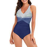 Sexy Stripe Patchwork Swimwear Women 2026 V-neck One Piece Bikini High Waist Slim Monokini Summer Suspender Backless Beachwear