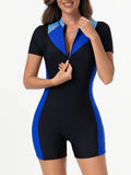 2026 Zipper Short Sleeve Slim Swimsuit Women One Piece Padded Swimwear Female Bather Bathing Swimming Swim Surf Suit Beachwear