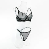 Toucheart Sexy Lingerie Suit for Women Lace Mesh Ultra-thin Underwear Comfortable Bra Set with Steel Rings Hollow Out Underwear