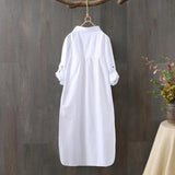 Women Mid Length Shirt Cartoon Embroidery Loose Irregular Hem Turn-down Collar Single-breasted Sun Protection Long Sleeves Top