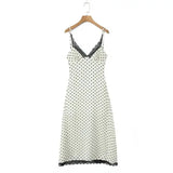 Style Lace Trim Spliced Camisole Dress For Women Polka Dot Print Vacation Beach Long Dress Backless Deep V Sleeveless Dress 82UF