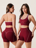 2pcs/set Yoga Sport Bra Shorts Set Sportswear Woman Gym High Waist Seamless Workout Shorts Leggings Activewear Women's Tracksuit