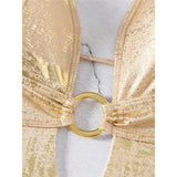 Sexy Golden Deep V Neck High Cut Leg Backless One Piece Swimsuit Women Swimwear Female Monokini Bather Bathing Suit Swim V6690