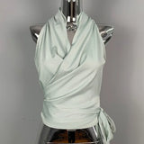 Women Blouses Slim Fit V-neck Lace Up Open Stitch Versatile Sleeveless Top For Female Chiffon Tops Summer Fashion PPAY