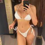 2 Colors Sexy With Sarong Halter Bikini Female Swimsuit Women Swimwear Three-Pieces Bikini Set Bather Bathing Suit Swim V6669B