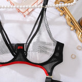 Toucheart Erotic Bodysuit Summer New Style Contrasting Color Thinmesh Steel Support Gathered Hollow Sexy Jumpsuit with Leg Rings