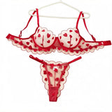 Red Heart-Shaped Girl's Sweet Lace Single-Layer Sheer Embroidered Underwear, French-Style Pure Desire ZA825203