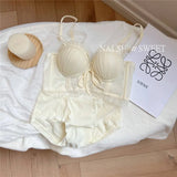 Sexy Lolita Bra Set for Women Wireless Push Up Bralette Lace Sexy Lingerie Set for Small Bust Gathering No Underwire MOYISU S-XL