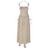 FDYOUI 2026 Summer Floral Print Spaghetti Strap Dress for Woman Elegant Sleeveless High Waist Long Party Evening Dresses Pink