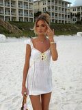 White Lace Dress Summer Women's Dress Bowknot Back Tie Up Short Beach Vestidos Female Sleeveless Mini Casual Cotton Dress 2025