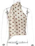 FDYOUI Elegant Bandage Off Shoulder Polka Dot Tank Tops for Women 2026 Summer Sleeveless Crop Top T-shirt Female Slim Corset