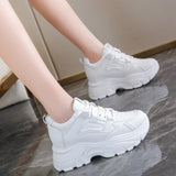 White Platform Women's Sneakers 2025 Autumn Lace-Up Thick Bottom Sports Shoes Woman Pu Leather Breathable Walking Shoes Female