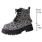 Fashion Leopard Print Platform Ankle Boots Women Lace Up Thick Sole Crystal Short Booties Mujer Round Toe Zipper Modern Boots