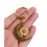 Trendy Fashion Gold Color Hollowed-out Crescent Moon Sunflower Pendant Keychain for Women Bag Pendant Jewelry Accessories Gifts
