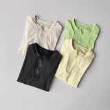 Women's Slim Fit Long Sleeved Yoga Exercise Top Elastic Half Zipper Fitness Suit for Active Wear