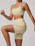 Color Blocking Yoga Sets Women's Tracksuit Hanging Neck Shockproof Sports Vest Hip Lifting Shorts Gym Running Fitness Suits