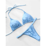 Sexy Wrinkled High Cut Thong Bikini Women Swimwear Female Swimsuit Two-Pieces Bikini Set Bather Bathing Suit Swim Lady V4010C