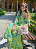 Foridol Paisley Print Shirt Dress Elegant Autumn Spring Green Dress Floral Print Boho Female Maxi Dress Long Sleeve Vestido 2025