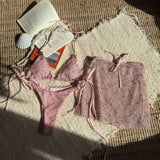 Women Glitter Bikini Sets Three Pieces with Perspective Mini Skirt Halter String Swimsuit Bathing Suit Beach Outfits Biquini