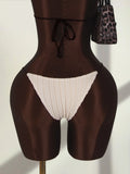 Sexy Beige Contrast One Piece Swimwear Women Deep V Neck Hollow Out Bakcless Thong Bikini Beach Bathing Suit Swimsuit 2026
