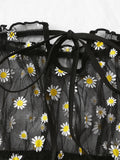 Mesh Floral Printed Off Shoulder 2Pcs Lingerie Set for Women Sexy Underwear Transparent Tops+Shorts Panties Exotic Sets