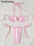 S - XL New Shiny 3D Flowers Halter Bikini Female Swimsuit Women Swimwear Two-Pieces Bikini Set Bather Bathing Suit Swim V7703