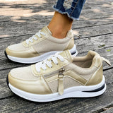 Casual Lace-Up Platform Sneakers for Women Autumn 2025 Solid Plus Size Shoes Woman Non-Slip Zip Female Sports Shoes