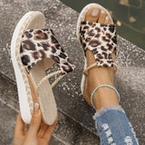 Fashion Leopard Print Wedge Slippers Women Summer Peep Toe Platform Sandals Woman Lightweight Non Slip Beach Sandles Plus Size