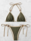 Women Green Halter Micro Ring String Bikini Sets Two Pieces Tie Thong Swimsuit Swimwear Bathing Suit Beach Outfits Biquini