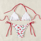 Sexy women cute cherry print halter string micro bikini sets two pieces swimsuit Swimwear bathing suit beach outfits biquini