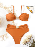 Strappy High Waist Bikinis 2026 Women Sexy Shell Swimsuit Solid Padded Swimwear Female Bathers Bathing Swimming Swim Suit