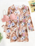 3 Pieces Push Up Bikinis 2026 Women With Kimono Beach Printed Swimsuit Sexy Swimwear Female Bathers Bathing Swimming Swim Suit