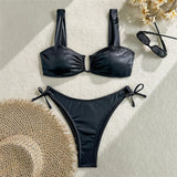 U Shaped Glitter Sparkling Shiny Bikini Female Swimsuit Two-Pieces Bikini Set Women Swimwear Brazilian Bathing Suit Bather V7564