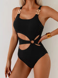 Sexy Black Swimwear Women 2026 Metal Chain Strap Hollow Out Slim Tummy Control Monokini Beach Bathing Suit One Piece Swimsuit