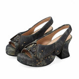 Brand New Women's Y2K Star Rivet Platform Sandals 2000's Peep Toe Slingback Chunky Heel Distressed Denim High Heeled Shoes