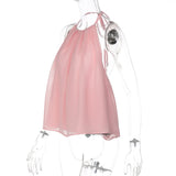 FDYOUI Women's Halter Off Shoulder Camisoles 2026 Summer Sexy Lace-up Backless Pink Tank Top Girls Loose Solid Tops Streetwear