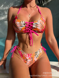 New Cross-Strap Split Beach Sets Women's European & American Sexy Print Bikini Set for Foreign Trade Fashion Swimsuits