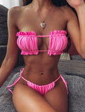 12 Colors Sexy Bikini Bandeau Women Pleated Hollow Swimsuit Swimwear Female Mini Thong Bikinis Set Bathing Suit Bikini Brasileno
