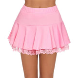 Women's Pleated Mini Skirt Elastic High Waist Lace Ruffle Short Skirts Japanese Lolita Casual Summer Fall Skirt ﻿